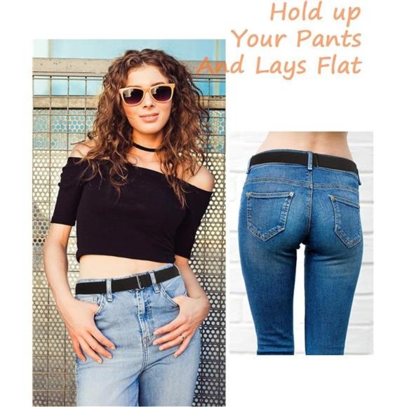 4 Pack Women No Show Invisible Belt Elastic Stretch Waist Belt with Flat Buckle - Picture 3 of 6